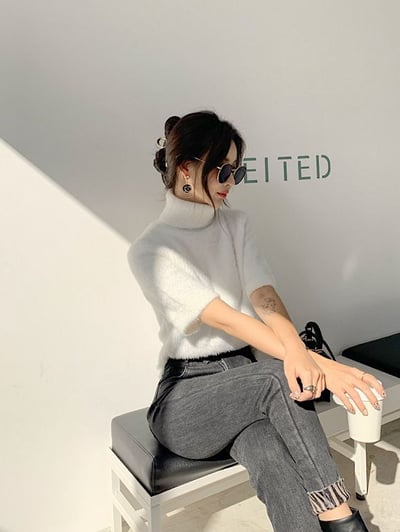 韓國氣質高領仿貂毛上衣2