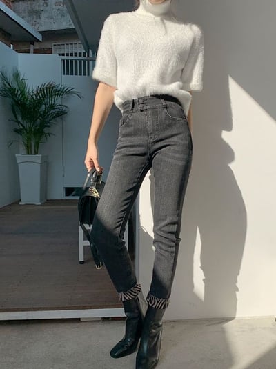 韓國氣質高領仿貂毛上衣5