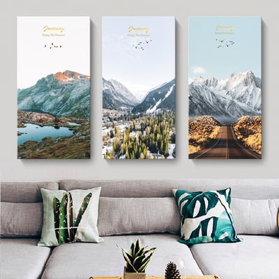 風景畫 山海 山脈 冰山 湖  特殊長型畫框  五款1