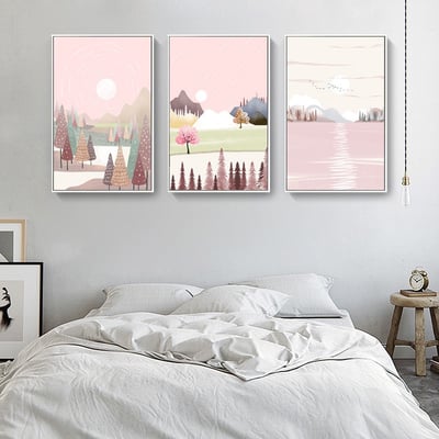 色塊 虛擬森林 小清新少女日系風景插畫粉色 6款5