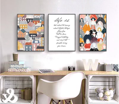 抽象水彩手繪建築房子莫蘭蒂色 三款3