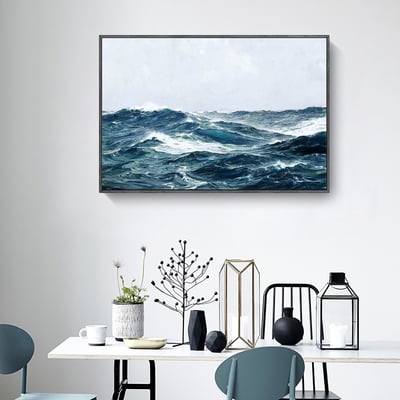 現代客廳裝飾畫 海浪藍色大海風景 橫式1