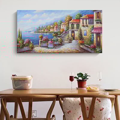 高彩度色系西洋水墨畫  特殊長型畫框  4款2