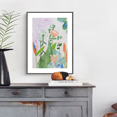 油畫風格 貓咪 陽台 北歐小清新綠色植物 三款3