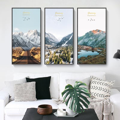 風景畫 山海 山脈 冰山 湖  特殊長型畫框  五款5