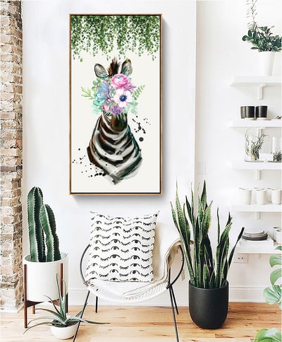 麋鹿 斑馬花卉系列  特殊長型畫框  四款5