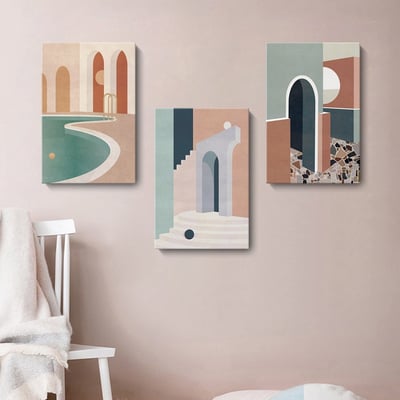 現代簡約 幾何建築創意風景 莫蘭迪色掛畫 10款5