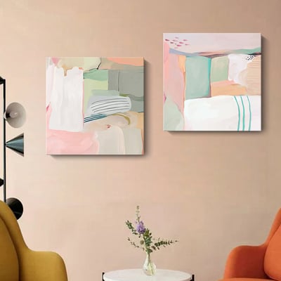 北歐現代壁畫方形色塊肌理抽象 三連畫 3種4