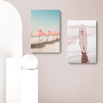 現代簡約 海洋 沙灘 粉紅色北歐粉色椰樹大海風景 6款6