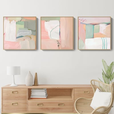 北歐現代壁畫方形色塊肌理抽象 三連畫 3種1
