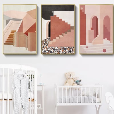 現代簡約 幾何建築創意風景 莫蘭迪色掛畫 10款2