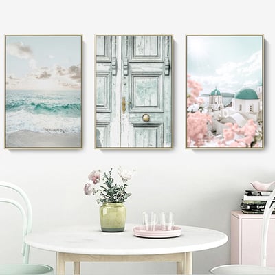 北歐納維亞風景海浪老式門花卉古堡 3款1