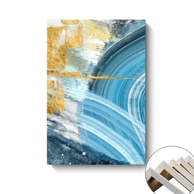 油畫風 隨性藍色系色彩抽象 三聯 ３款5