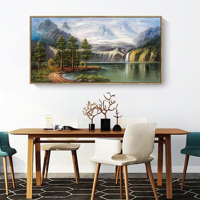 風水 財位 西洋水墨畫  特殊長型畫框  4款2