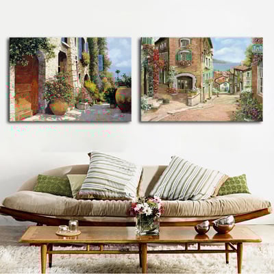 歐式油畫風景 小鎮風景  11款 橫式1