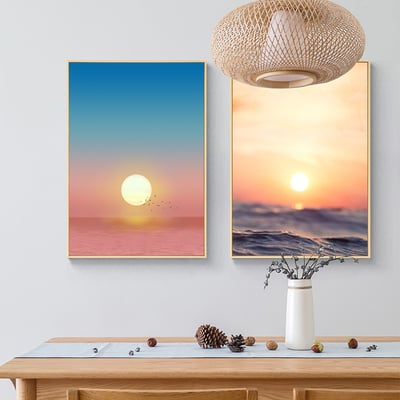 粉色漸層唯美日出大海 2款1