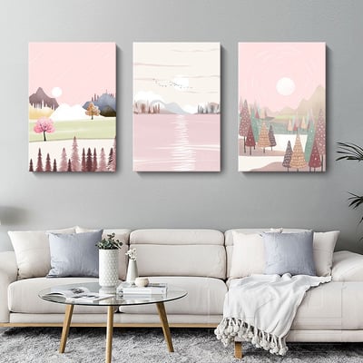 色塊 虛擬森林 小清新少女日系風景插畫粉色 6款1