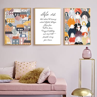 抽象水彩手繪建築房子莫蘭蒂色 三款1