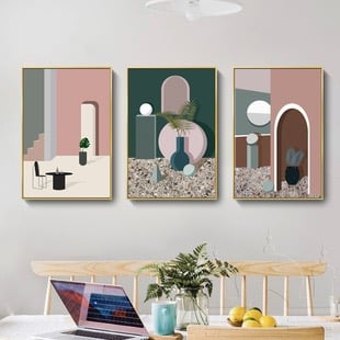 現代簡約 幾何建築創意風景 莫蘭迪色掛畫 10款8