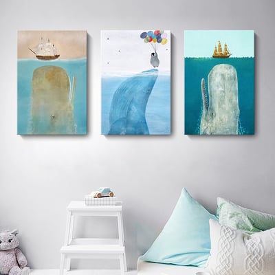 手繪風格 海洋生物系列 藍鯨 鯨魚 企鵝 氣球 六款1