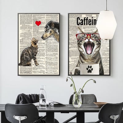 報紙動物風格 長頸鹿 猴子 驢子 貓咪 狗 虎斑貓 六款1