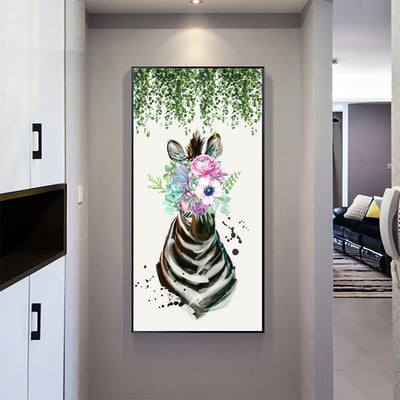 麋鹿 斑馬花卉系列  特殊長型畫框  四款4