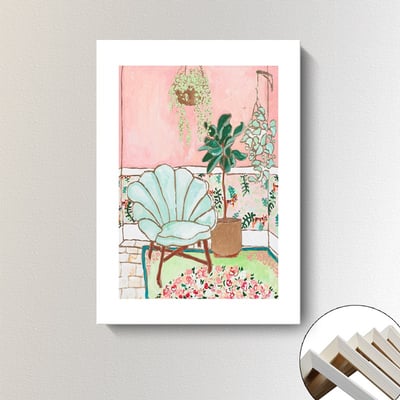 油畫風格 貓咪 陽台 北歐小清新綠色植物 三款9