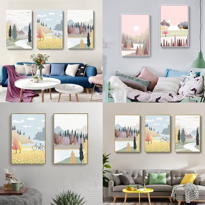 色塊 虛擬森林 小清新少女日系風景插畫粉色 6款6