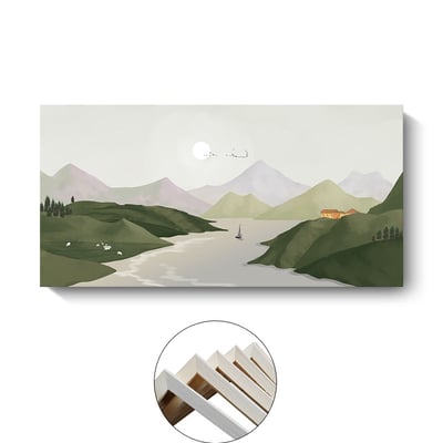 風景畫 山海 山脈 冰山 湖  特殊長型畫框  四款8