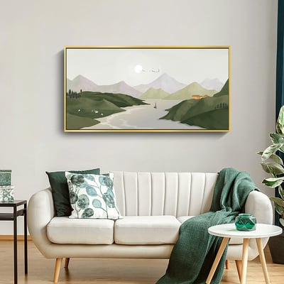 風景畫 山海 山脈 冰山 湖  特殊長型畫框  四款3