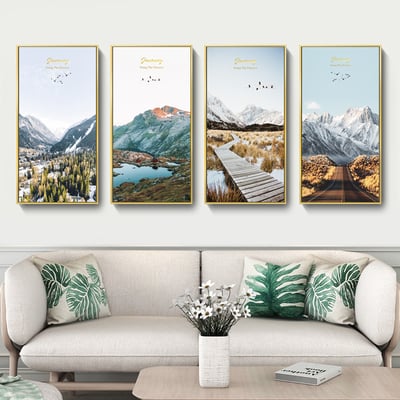 風景畫 山海 山脈 冰山 湖  特殊長型畫框  五款6