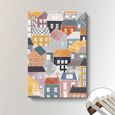 抽象水彩手繪建築房子莫蘭蒂色 三款6