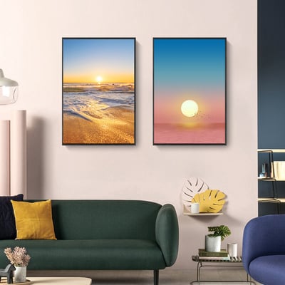 粉色漸層唯美日出大海 2款2