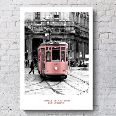 北歐簡約黑白風景建築汽車 粉紅 三款5