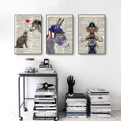 報紙動物風格 長頸鹿 猴子 驢子 貓咪 狗 虎斑貓 六款3