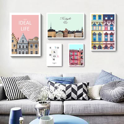 橫式 歐式繽紛建築 文藝風格 ３款4