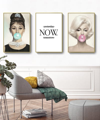 奧黛麗赫本 瑪麗蓮夢露 吹泡泡 四款3