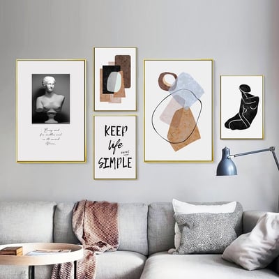現代簡約 北歐五官抽象掛畫 復古幾何5款1
