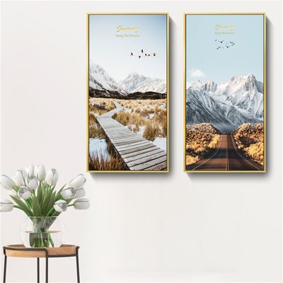 風景畫 山海 山脈 冰山 湖  特殊長型畫框  五款4