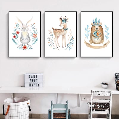 手繪童趣風格 動物系列 兔子 麋鹿 熊 三款3