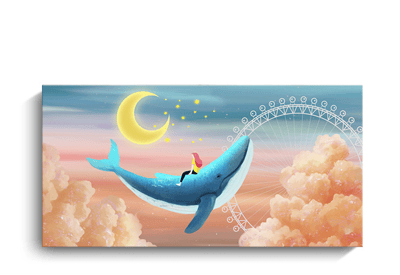 橫式｜療癒系手繪風格雲端鯨魚2