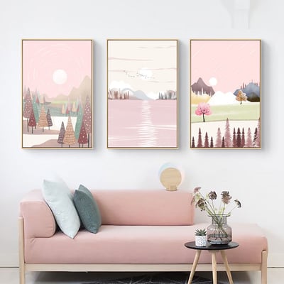 色塊 虛擬森林 小清新少女日系風景插畫粉色 6款4