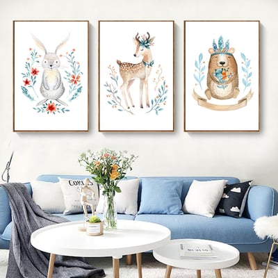 手繪童趣風格 動物系列 兔子 麋鹿 熊 三款4