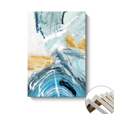 油畫風 隨性藍色系色彩抽象 三聯 ３款6