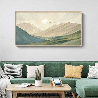 風景畫 山海 山脈 冰山 湖  特殊長型畫框  四款2