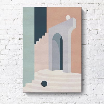 現代簡約 幾何建築創意風景 莫蘭迪色掛畫 8款10