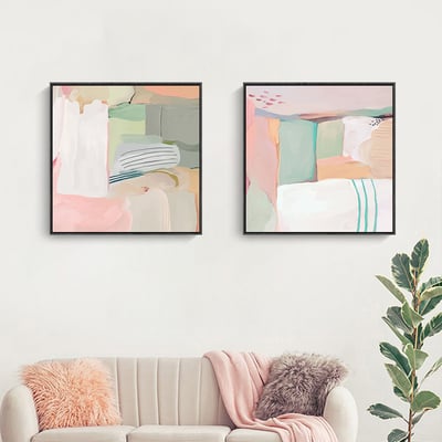 北歐現代壁畫方形色塊肌理抽象 三連畫 3種2