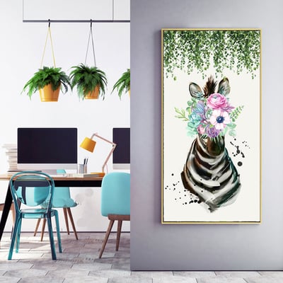 麋鹿 斑馬花卉系列  特殊長型畫框  四款2