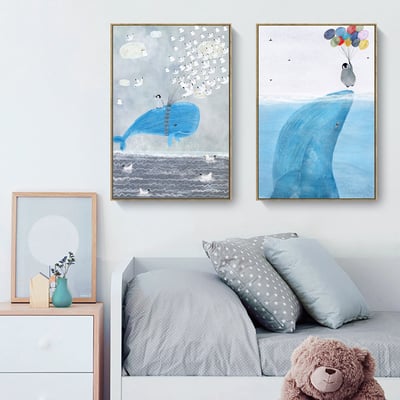 手繪風格 海洋生物系列 藍鯨 鯨魚 企鵝 氣球 六款4