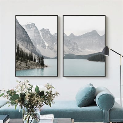 唯美山水風景湖泊 二連式 兩款 可單幅分開購買1